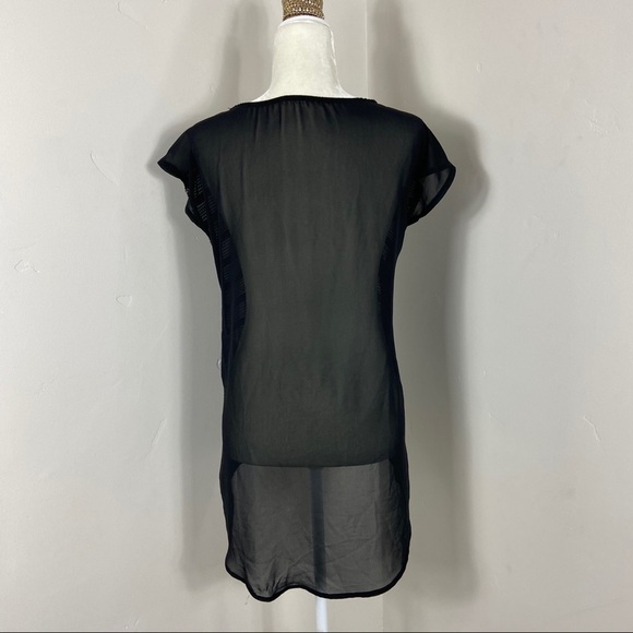 Lush Black Sheer Strip Sort Sleeve Top Small - Picture 3 of 5